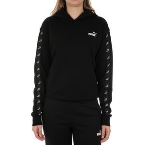 PUMA Amplified Cropped Hoodie Sweatshirt- Black / White - Size Small